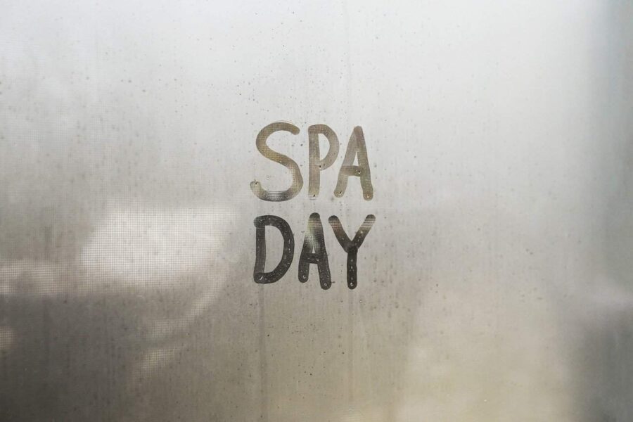 Spa day lettering written in steam