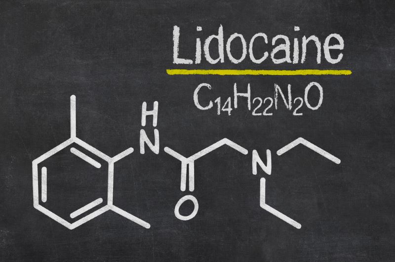 Blackboard with chemical formula of Lidocaine